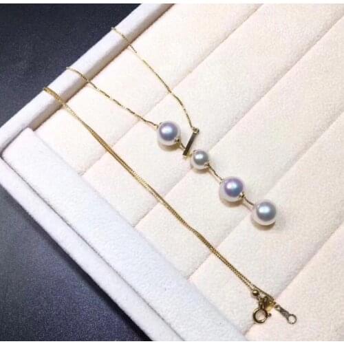 Noble jewelry natural 6-7mm 8-9mm Akoya white pearl necklace pendant 18K Gold adjustable