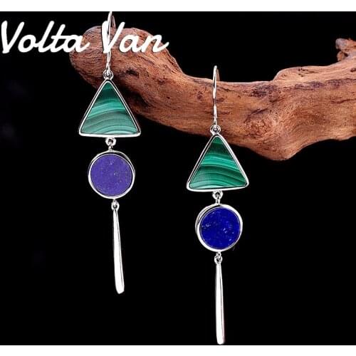 Volta Van 925 Sterling Silver Drop Earrings Pendientes Plata Lapis Malachite Elegant Geometric Trendy 2021 New Jewelry Earrings