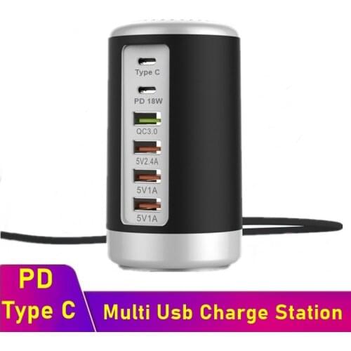 Tongdaytech 65W USB Fast Charger HUB Quick Charge QC3.0 Multi 6 Port USB Type C PD Charger Charging Station Carregador Portatil