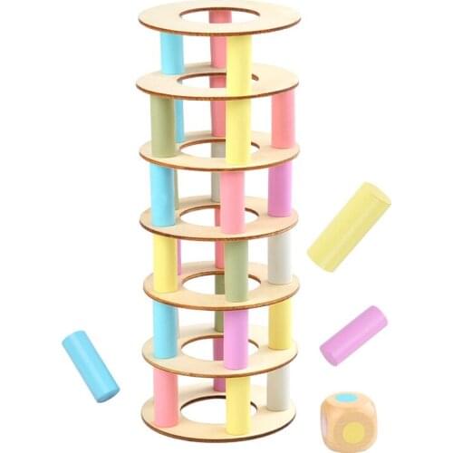 Kids Wooden Rainbow Jenga Toys Colorful Stacking Building Blocks Pisa Tower Balance Toy Montessori Educational Game Gift For Kid