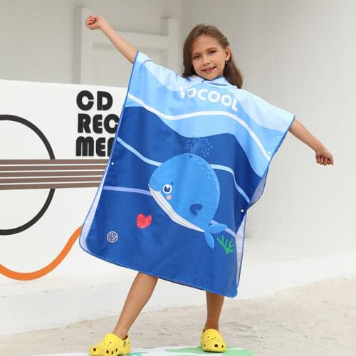 Children Swimming Pool Towels with Hood Bathrobe Kids Surf Beach Changing Robe Cartoon Animal Quick Dry Microfiber Towel Poncho
