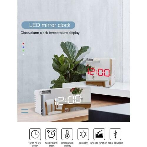 LED Mirror Alarm Clock Digital Snooze Table Clock Wake Up Light Electronic Large Time Temperature Display Home Decoration Clock