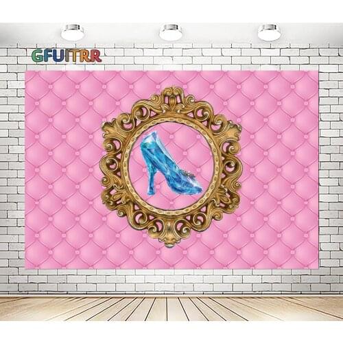 GFUITRR Cinderella Crystal Shoes Backdrop Girl Birthday Background Pink Magic Mirror Polyester Vinyl Banner Photography Props