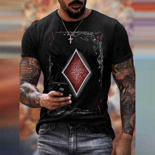 Mens Poker Card Printing O-Neck Short Sleeve T-Shirts For Loose Casual Male Tops Harajuku Streetwear For Men Clothing 2021