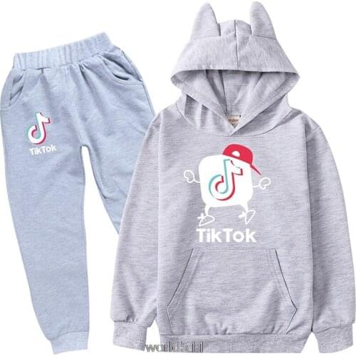 Hot Tik Tok Autumn Fashion Teen Hoodie Pants 2pcs/sets Kids Leisure Sport Suit Infant Girls Outfits Baby Boys Tracksuits