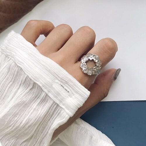 MLKENLY 925 silver ring fashion temperament lava flower circle design personality open ring female jewelry