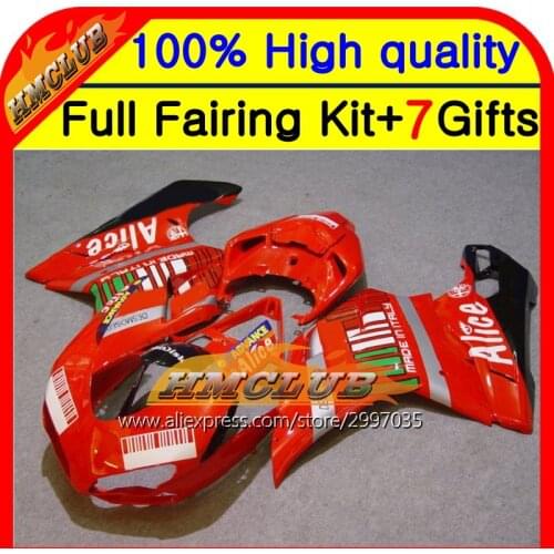Body For DUCATI 848 1098 1198 S R Alice Red 07-11 1198S 8HM56 07 08 09 10 11 2007 2008 2009 2010 2011 HOT Red white Fairing