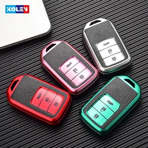Leather + TPU Car Remote Key Cover Case Shell Fob For Honda Civic Accord Crider City CR-V CRV Spirior Pilot Freed Jade Oddssey