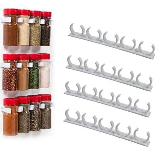 Kitchen Spice Jar Rack Wall-Mounted Adhesive Seasoning Bottles Holder Cabinet Door Condiment Bottle Hanging Clips kitchen
