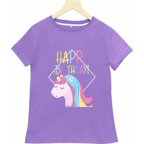 Cartoon Girl Birthday Memory of Summer Cotton Short Sleeve T-shirt Leisure Fashion Short Sleeve Blouse Boutique Kids Clothing