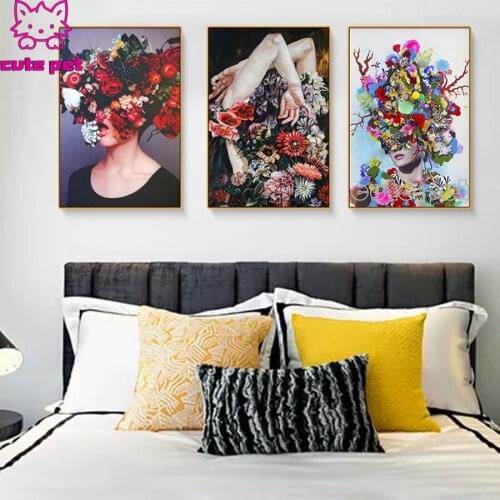 Full daisy Diy diamond painting 3 pcs flower woman picture rhinestones embroidery diamond mosaic 5d girls cross stitch decor