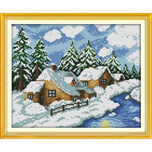 Winter fairy tale house cross stitch kit landscape 14ct 11ct count printed canvas stitching embroidery DIY handmade needlework