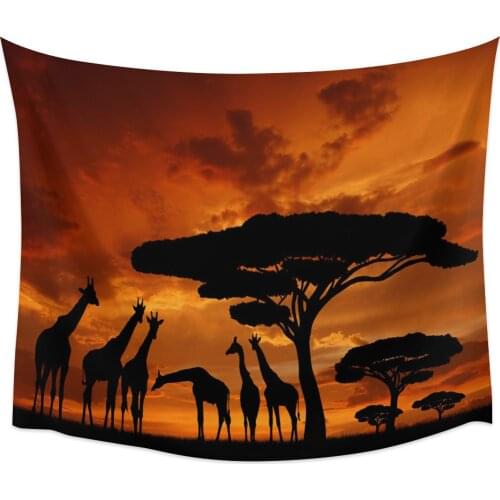 Bedroom Wall Tapestry Giraffe Big Tree Dusk Tapestry Wall Hanging Picnic Yoga Mat Living Room Wall Decoration