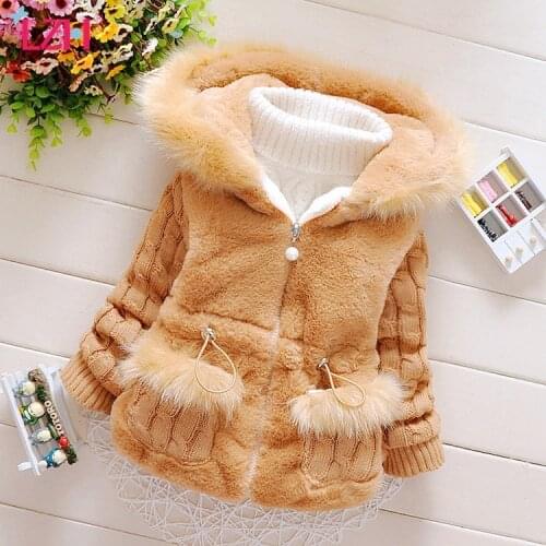 LZH 2020 New Toddler Baby Winter Clothing Girls Plus Velvet Thick Cotton Coat Infant Fashion Solid Color Hooded Jacket 1-3 Years