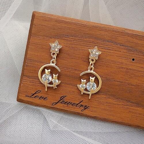 New Fashion Cute Double Cat Pet Zircon Earrings Female Fashion Trend Hot Cat Cartoon Earrings Birthday Jewelry Gifts