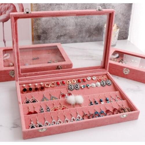 New Pink Velvet Jewelry Storage Box Jewelry Organizer Multifunction Necklace Earring Ring High Capacity Travel Case Women Gifts