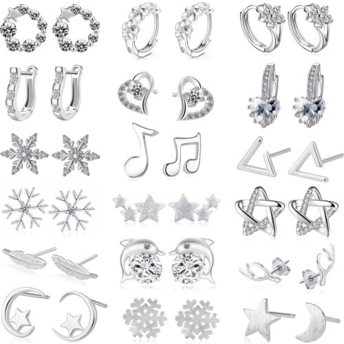 Octbyna Fashion Silver Color Crystal Stud Earring For Girl With Star&Moon Brand Stud Earring For Women Jewelry Dropshipping