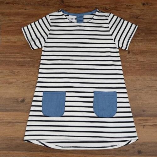 Hooyi Summer Girls Dress Clothes Children Jean Denim Dresses Stripe Girl Jumpers Blouse 100% Cotton Kids Clothing Outfit 2-7Year