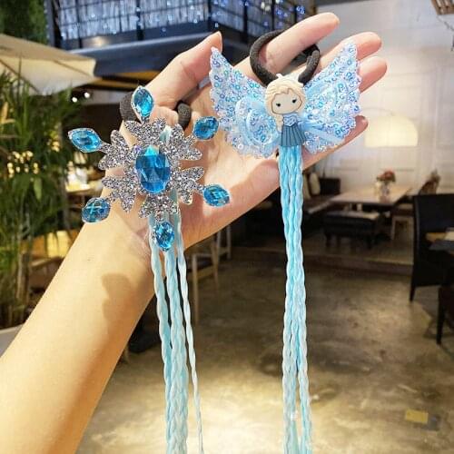 New Girls Cute Blue Princess Bow Cartoon Headband Braid Children Sweet Hair Ornament Rubber Band Kids Fashion Hair Accessories