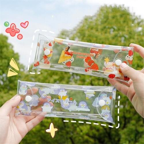 Transparent PVC Pencil Bag Kawaii Stationery Waterproof Portable Cosmetics Holder Pencil Case Storage Pouch School Supplies