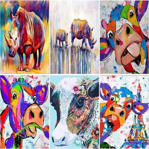 SDOYUNO Painting By Numbers Kits For Adults Cattle Towel Animals Picture By Numbers Diy Artcraft Unique Gift For Home Decors Gif