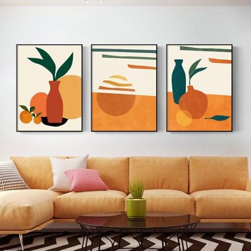 Nordic Modern Minimalism Color Orange Vase Wall Art Canvas Painting HD Posters and Prints Wall Painting for Living Room Decor