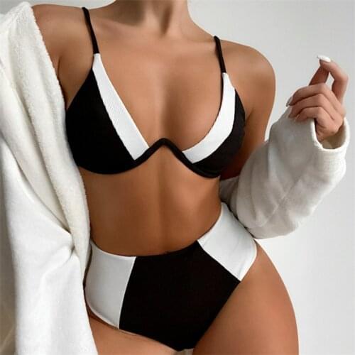 Sexy Sport Bikini 2021 Beachwear High Waist Swimwear Women Push Up Patchwork Womens Swimming Suit 2 Pieces Brazilian Swimsuit