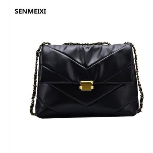 SENMEIXI Fashion Shoulder bag PU Leather Women Shoulder Crossbody Bags Chain Vintage Handbags Ladies Casual Totes Female Purses
