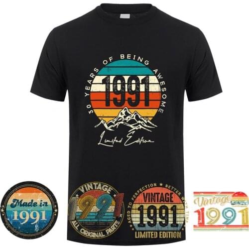 Vintage 1991 30 Years Old T Shirt Men Unisex Cotton Cool Design Tops 40th Birthday Gift Tee DY-003