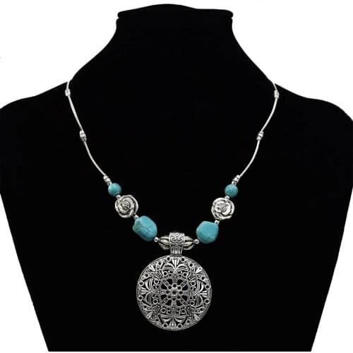 Vintage Jewelry Bohemian Tibetan color Chain Necklaces Gypsy Ethnic Hollow Metal Flower Pendants Necklaces For Girls India 2019
