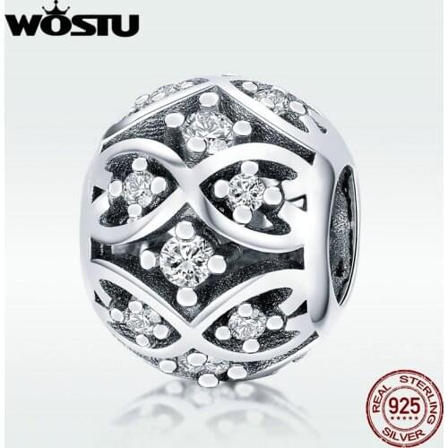 WOSTU Top Quality 925 Sterling Silver Intricate Lattice Charm Bead Fit Original Bracelet Pendant Authentic Equal Jewelry C732