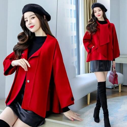 2021 Autumn/winter Pure Color Fashion Wool Blends Scarf Collar Women Short Cape Coat Cloak Long Sleeve Shawl Cardigan e399
