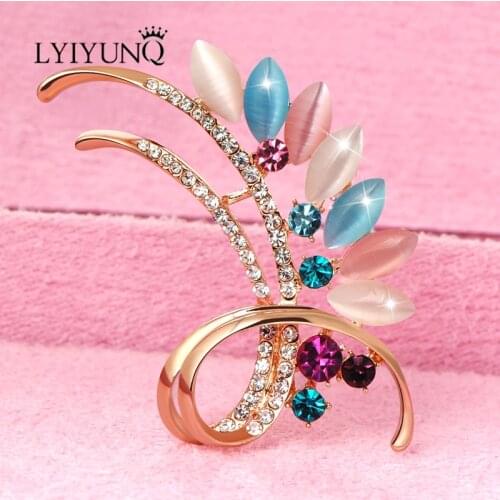 LYIYUNQ Vintage Feather Crystal Brooches Pins For Women Classic Opal Brooch Pin Fashion Costume Jewelry Clothes Accessories
