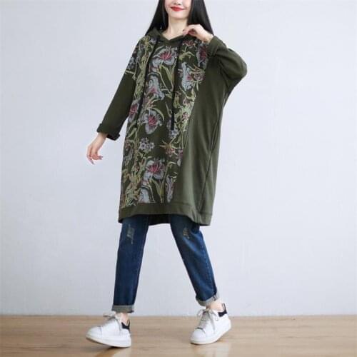 Women Autumn Spring Printed Patchwork Hooded Dress Ladies Casual Spliced Dress Female 2021 Loose Dresses