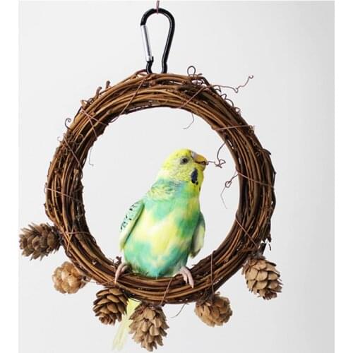 1Pcs Pet Bird Toy Hand-woven Vine Hanging Climbing Chews Bite Cage Rattan Ring Parrot Pet Bird Toy Bird cage accessories