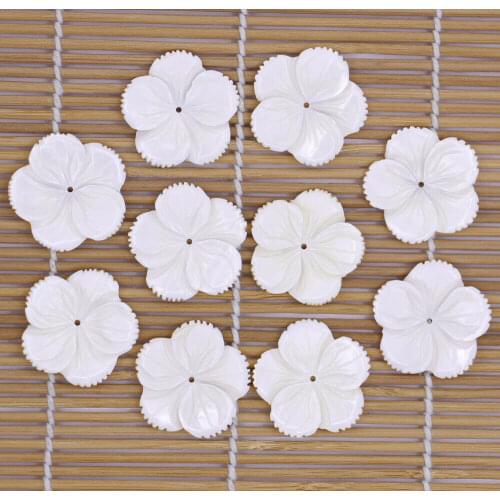 10PCS 30mm White Shell Flower Carved Natural Mother of Pearl Shell Loose Charm