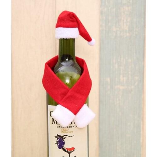 12sets/lot Christmas Wine Bottle Cover Hat Christmas Decorations Bottle Wrap Scarf Party Decor Enfeites De Natal