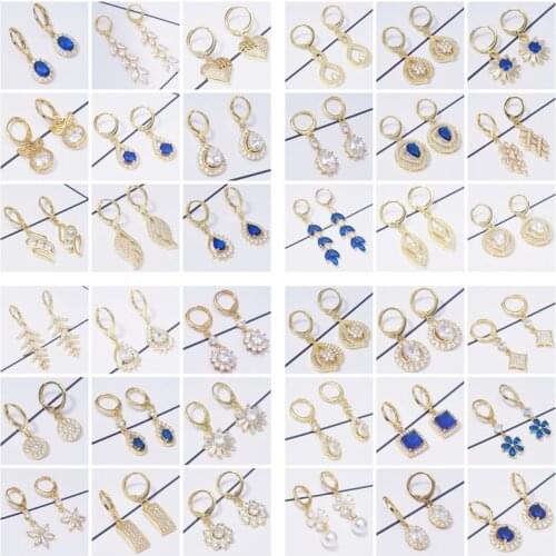 15Pairs/lot Wholesale Jewelry Luxury Gold Earings Flowers Water Drop Round Heart Shape AAA CZ Fashion Earrings for Women Gifts