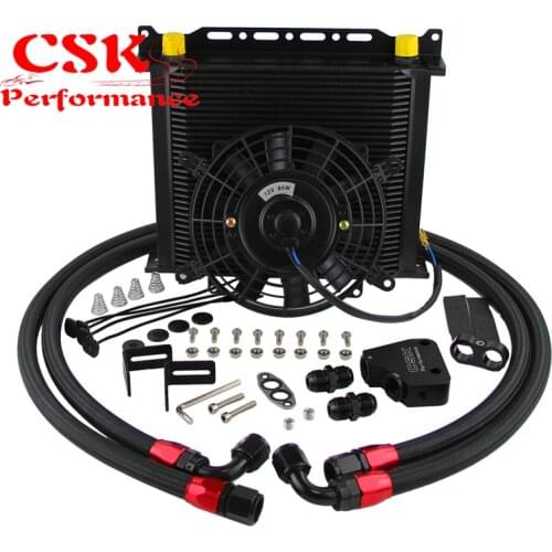 34 Row Oil Cooler+Sandwich Plate adapter Fit For LS1 LS2 LS3+7"Electric Fan+Bracket