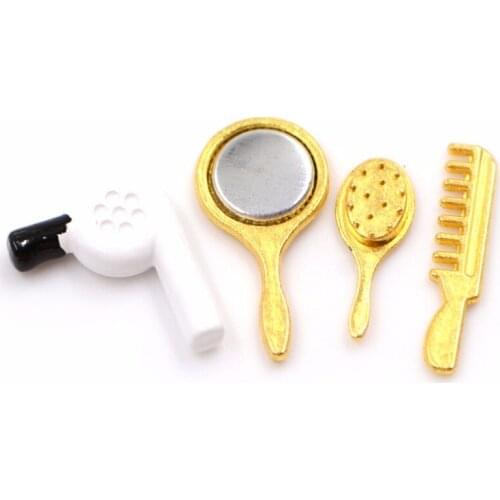 4pcs SetPlastic Comb Hair Mirror Model Building Kits Kids Toys 1/12 Doll House Miniature Bathroom Accessory