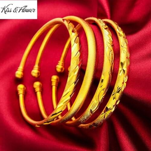 KISS&FLOWER BR176 2021 Fine Jewelry Wholesale Fashion Woman Girl Birthday Wedding Gift Matte 24KT Gold Opening Bracelet Bangle