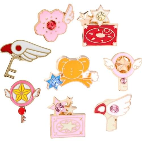 Anime Card Captor Sakura Pins Brooches Card Wings Star Stick Bird Magic Key KERO Denim Jackets Lapel Pin Badge Japanese Jewelry