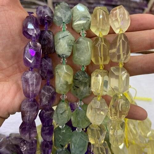 Natural Amethysts Lemon Quartz Prehnite Stone Beads 15'' Irregular DIY Loose Beads For Jewelry Making Women Beads Necklace Gift