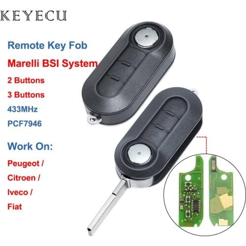Keyecu Remote Car Key Fob 2 3 Buttons 433Mhz with PCF7946 Chip for Fiat for Citroen for Peugeot - Marelli BSI - FCC: RX2TRF198