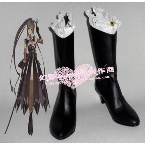 Shining Blade Yukihime Black Long Cosplay Shoes Boots H016