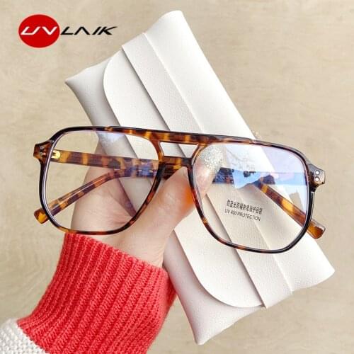 UVLAIK Double Beam Anti Blue Light Glasses Frame Women Men Retro Big Frame Myopia Eyeglasses Female Oversized Fat Mirror Frame