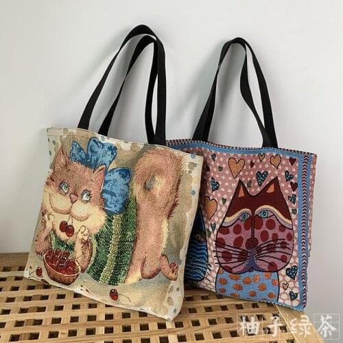 Women Canvas Bag Large Capacity Tote Retro Art Animal Shoulder Bags Handbag Eco Cotton Cloth Fabric Shopping Bags For Girls
