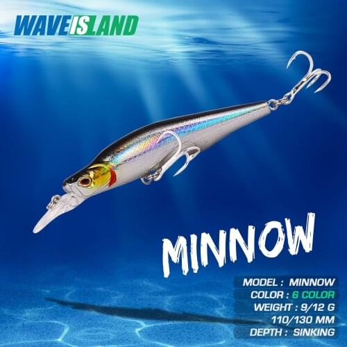 WAVEISLAND Bait Mino 9g 12g Simulation Fake Baits Hard Minnow Winter Fishing Lure Sinking Saltwater Lures For Black Bass Fish