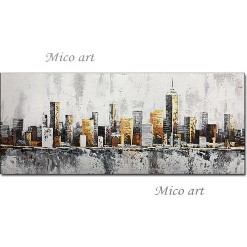 City Building Oil Painting Art 100% Hand Painted Modern Scenery Oil Painting Canvas Wall Art Hangings Picture For Living Room