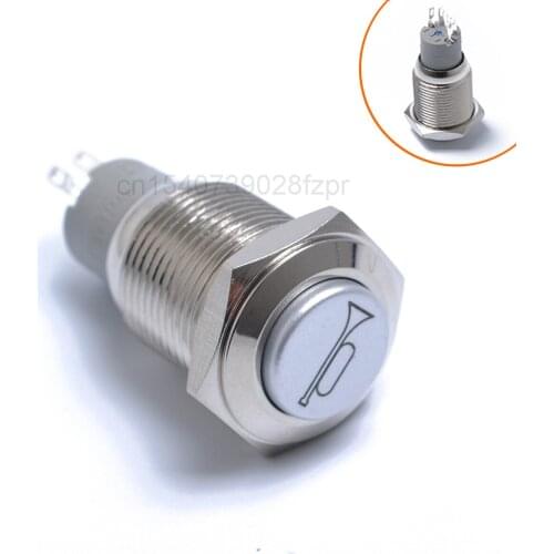 Auto Parts Button Reset Switch 16mm Horn Pattern Radium Carving 12V Self Reset Blue Lamp Switch